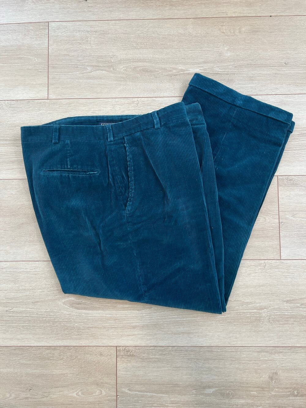 Lands’ End Thick Corduroy Casual Pleated Pants Dark Teal Size 37